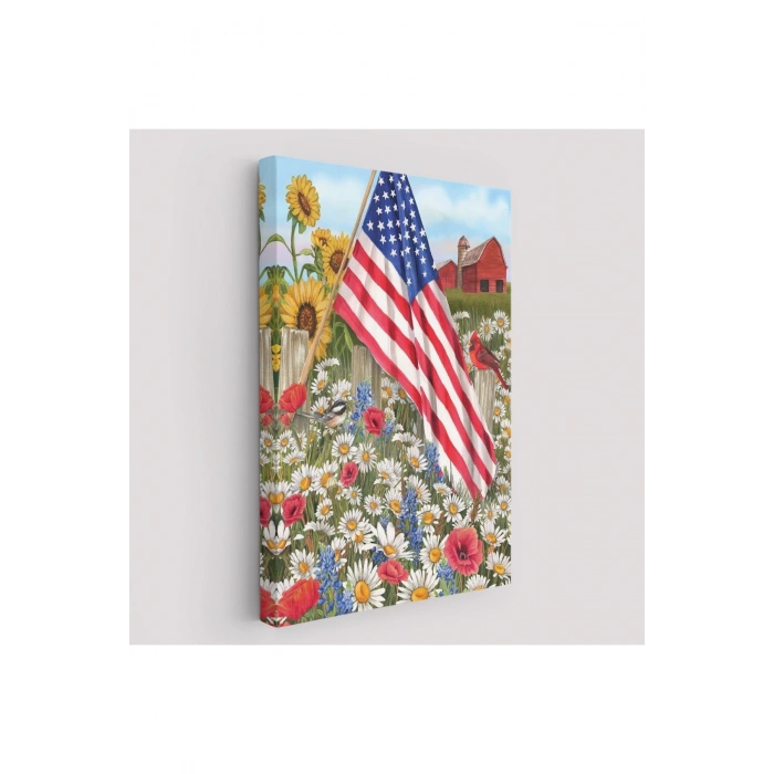 Güzel Bahçe İçierisindeki Amerka Bayrağı Duvar Tablosu-6278