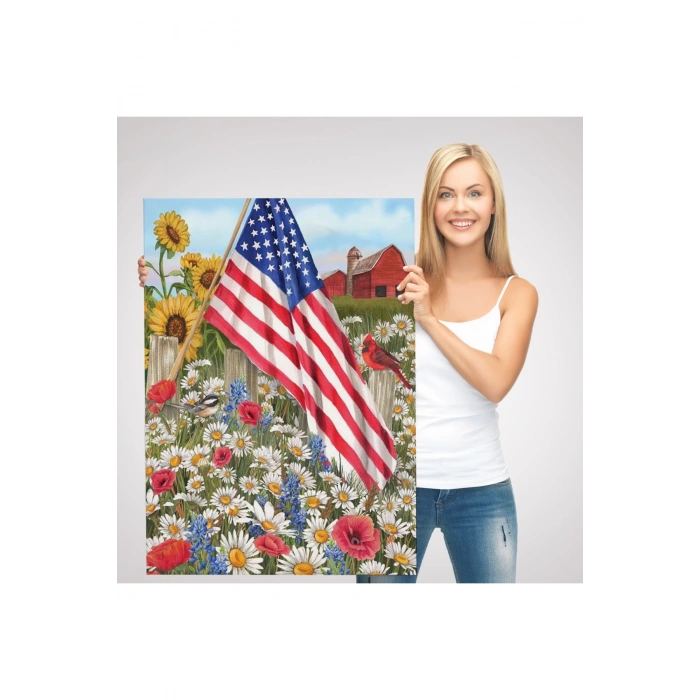 Güzel Bahçe İçierisindeki Amerka Bayrağı Duvar Tablosu-6278
