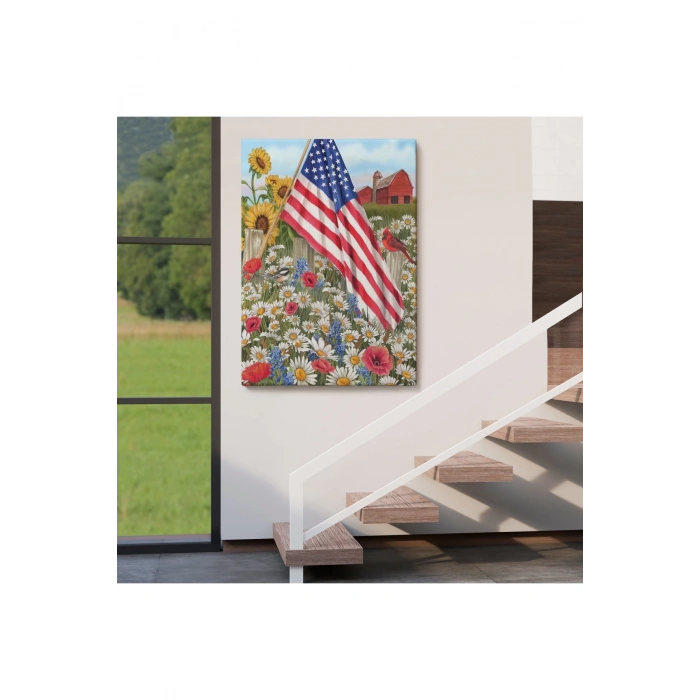 Güzel Bahçe İçierisindeki Amerka Bayrağı Duvar Tablosu-6278