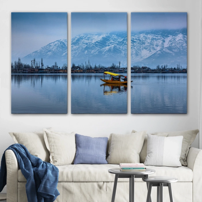 Hindistan Srinagar Dal Gölü Kış Manzara Tablosu-1244