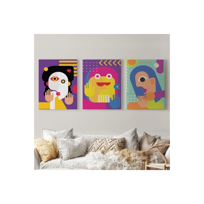İkonik Karakterler Soyut Dekoratif Duvar Tablosu Üçlü Set-EN-112