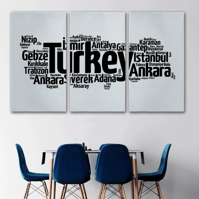 İller İsimli Dekoratif Kanvas Tablo 1018
