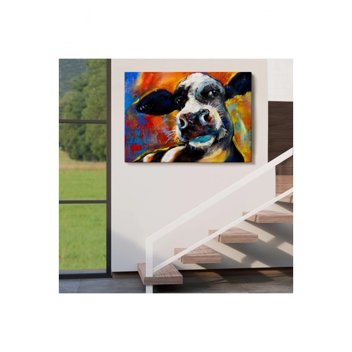 İnek Portresi Modern Sanat Dekoratif Kanvas Duvar Tablo-6521