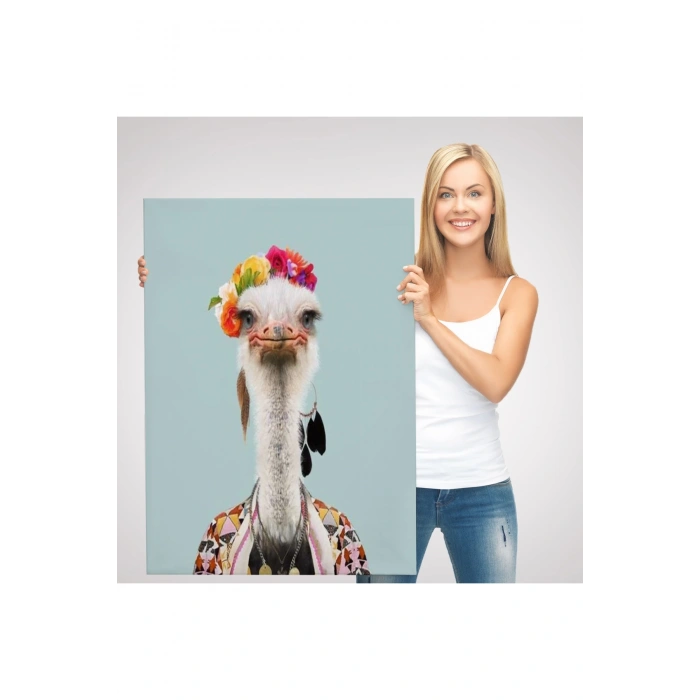 İnsan Kıyafetli Deve Kuşu Dekoratif Duvar Tablosu -6286