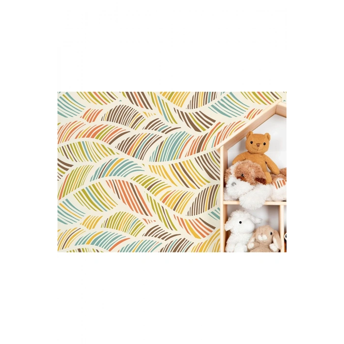 İskandinav Tarzı Modern Renkli Yapraklar Duvar Kağıdı-5703