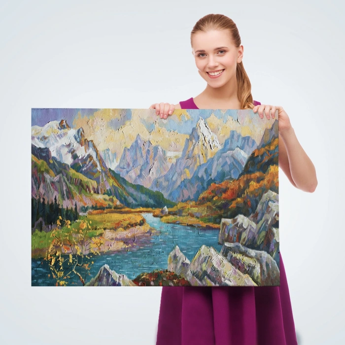 Kafkas Dağları Manzaralı Yağlıboya Görünüm Dekoratif Kanvas Duvar Tablosu-3603