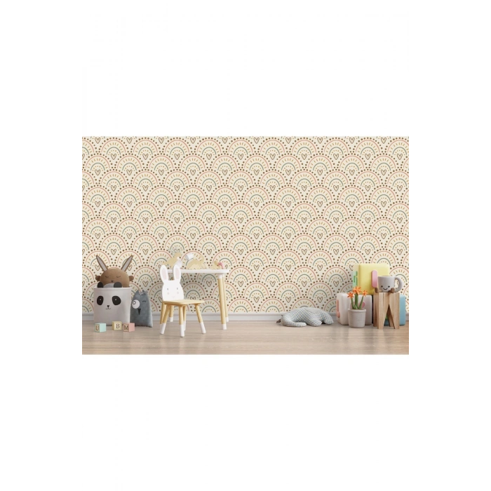 Kalp İkonlu Kız Çocuk Odası Duvar Kağıdı-5542