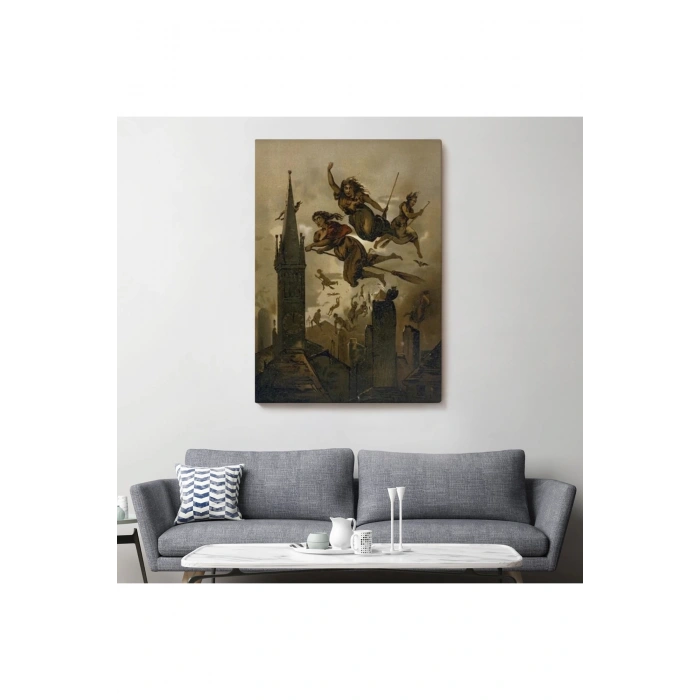 Kasabanın Üzerinde Uçan Çadılar Tablosu, Witches Halloween-6358