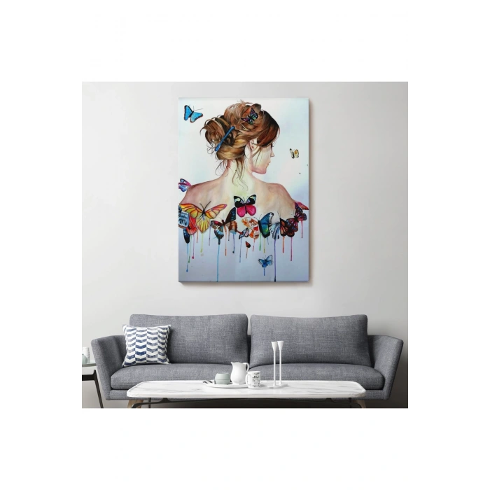 Kelebek Detaylı Güzel Kadın Tablosu-6330