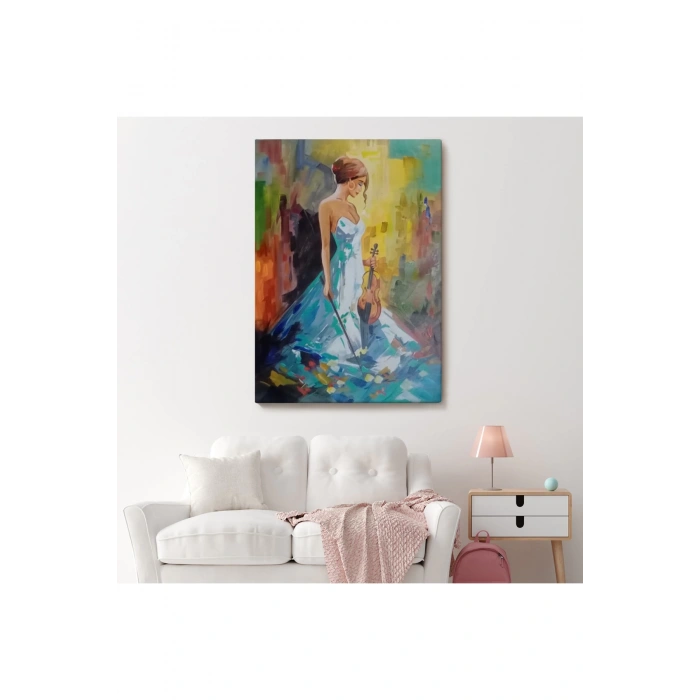 Keman Çalan  Kadın Dekortif Duvar Tablosu-6233