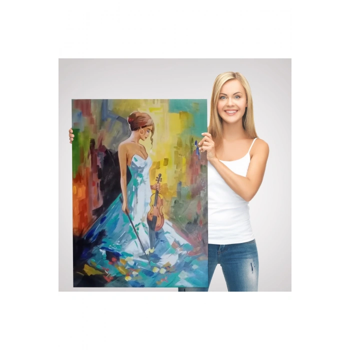 Keman Çalan  Kadın Dekortif Duvar Tablosu-6233