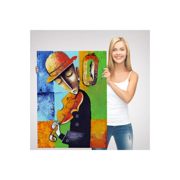 Keman Çalan Müzisyen Sürreal Adam Duvar Tablo-6447