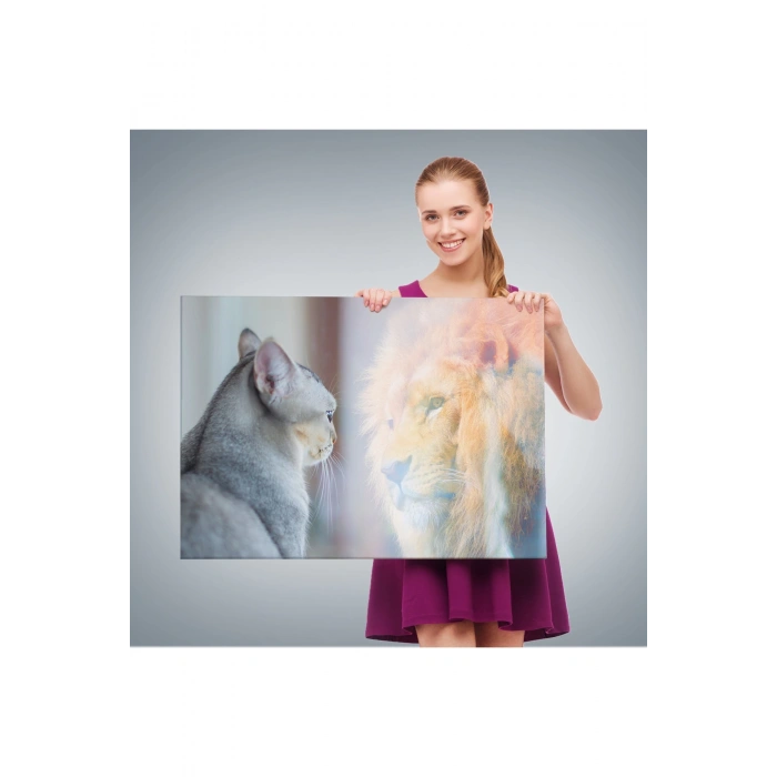 Kendini Aslan Gören Kedi Dekoratif Kanvas Tablo 1175