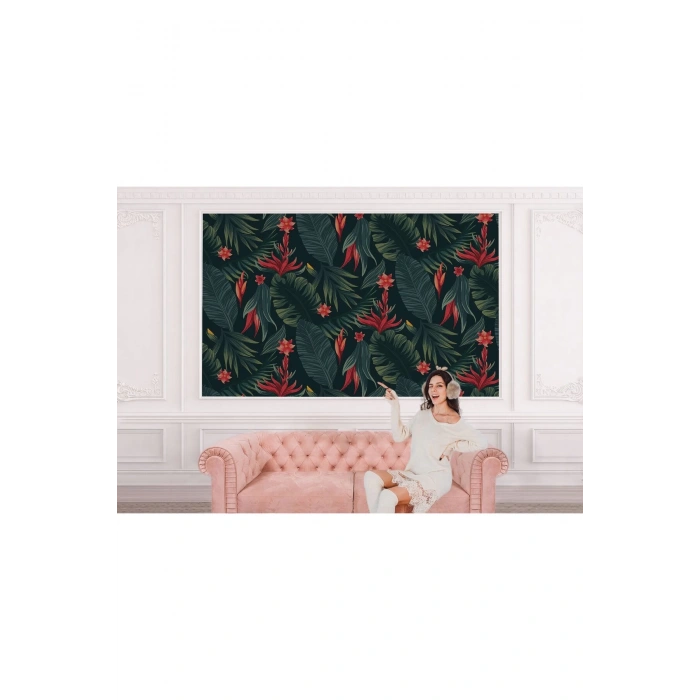 Kırmızı Çiçekli Tropical Ağaç Yaprakları Duvar Kağıdı-5634