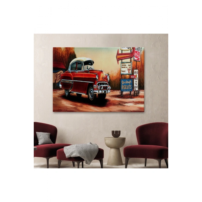 Kırmızı Klasik Araba Tablosu-6608