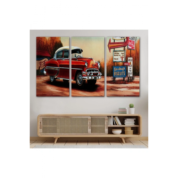 Kırmızı Klasik Araba Tablosu-6608