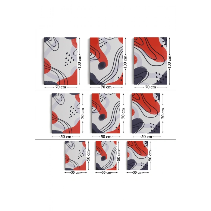 Kırmızı Tonlu Suluboya Görünümlü Soyut Desenler Duvar Tablosu Üçlü Set-EF-105