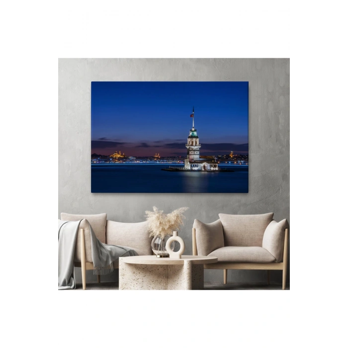 Kız Kulesi Gece Manzarası Dekoratif Kanvas Tablo-6502