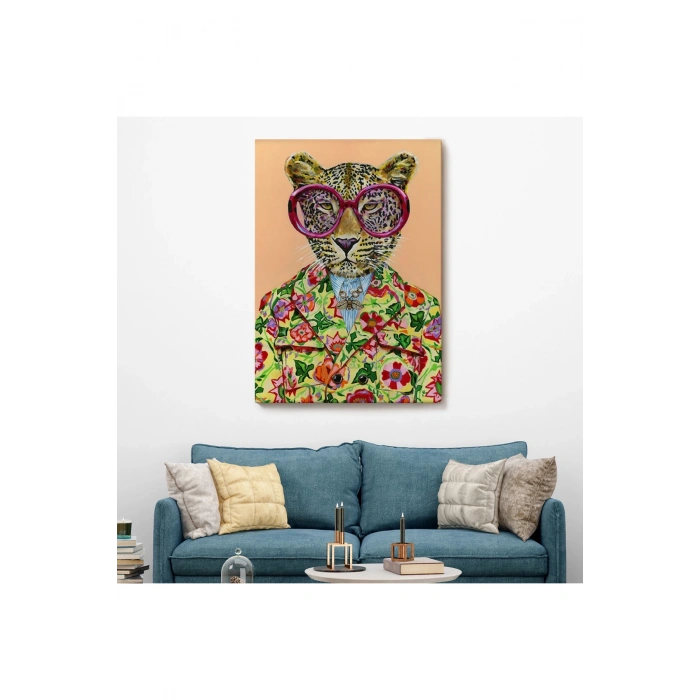 Kokoş Leopar, Çiçek Taçlı Sosyetik Leopar Tablosu -6325