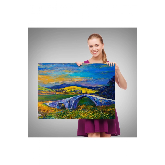 Köy Taşköprüsü Günbatımı Manzarası Duvar Tablosu-1202