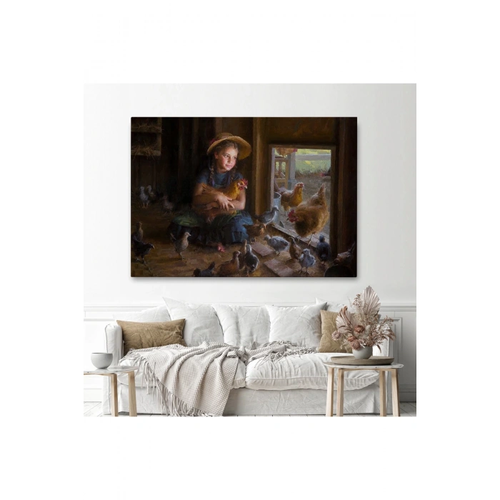 Kümesteki Küçük Kız Çocuğu Dekoratif Duvar Tablosu-6527