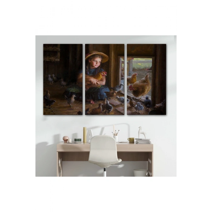 Kümesteki Küçük Kız Çocuğu Dekoratif Duvar Tablosu-6527