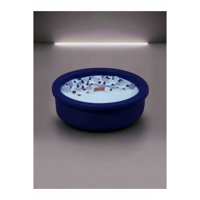 Lavanta Kokulu Aromaterapi Mum, Ahşap Fitilli, Dekoratif Doğal Çömlek Mum