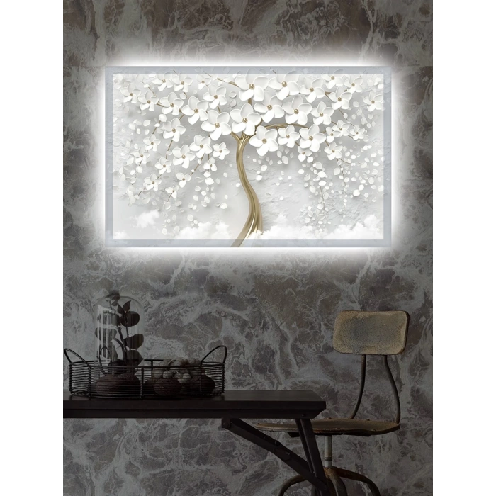 Led Işıklı 3d Dekoratif Gold Çiçek Tablo