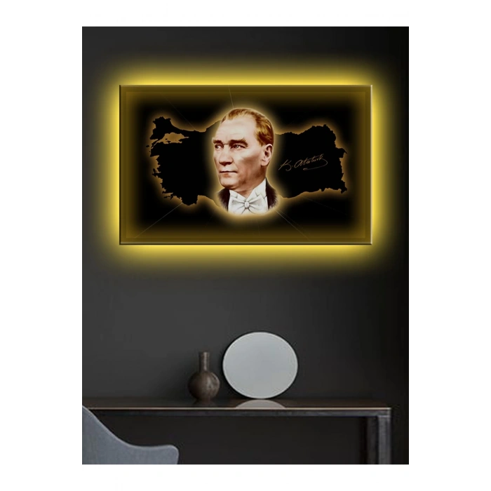 Led Işıklı Atatürk ve Türkiye Haritası Duvar Tablosu