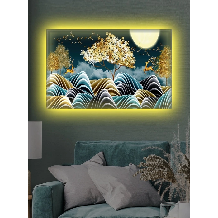 Led Işıklı Dekoratif Renkli Yaprak Tablo