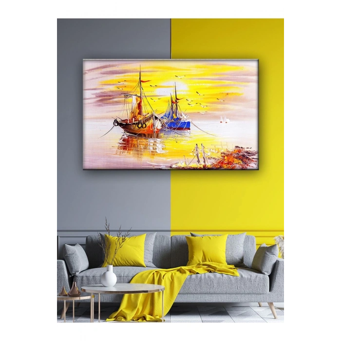 Led Işıklı Gemi Yağlı Boya stili Tablo