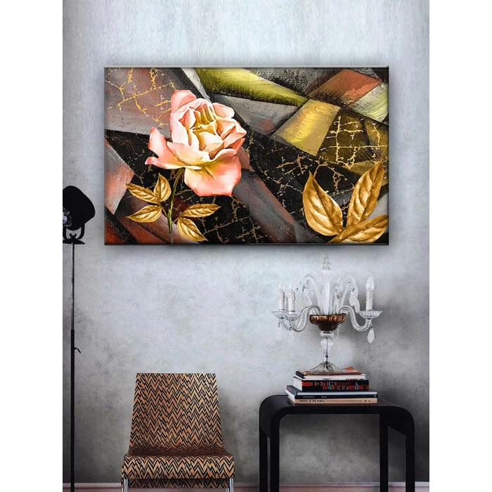 Led Işıklı Gold Çiçek Dekoratif Tablo