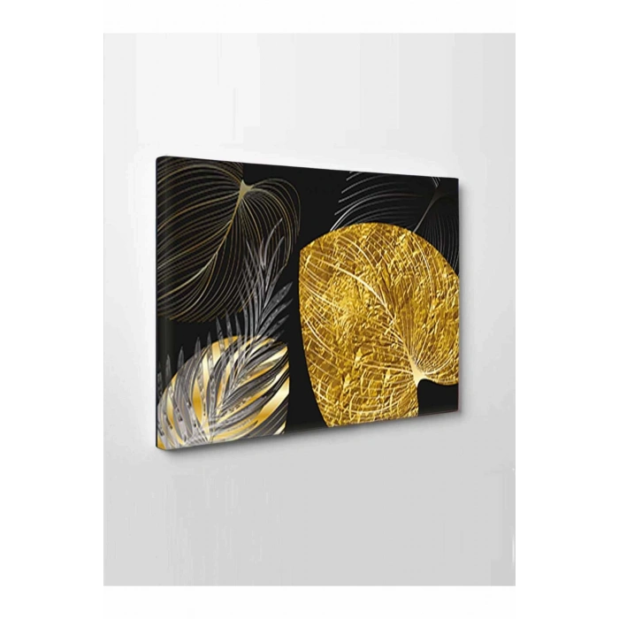 Led Işıklı Gold Siyah Yaprak Tablo