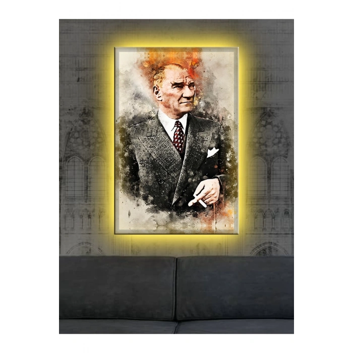 Led Işıklı Mustafa Kemal Atatürk Kanvas Tablo (çok şık)