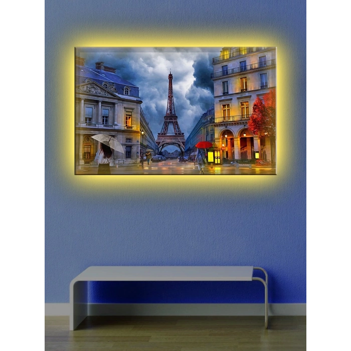 Led Işıklı Paris Sokak Gecesi Tablosu