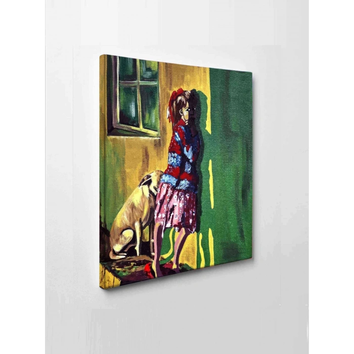 Led Işıklı Sanatsal Kız Ve Köpek Tablo