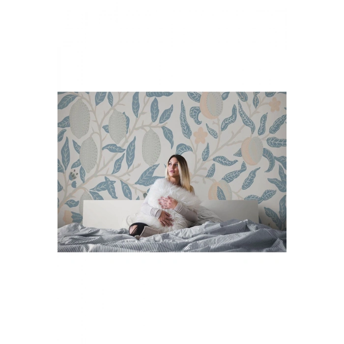 Mavi Pastel Yapraklar Duvar Kağıdı-5642