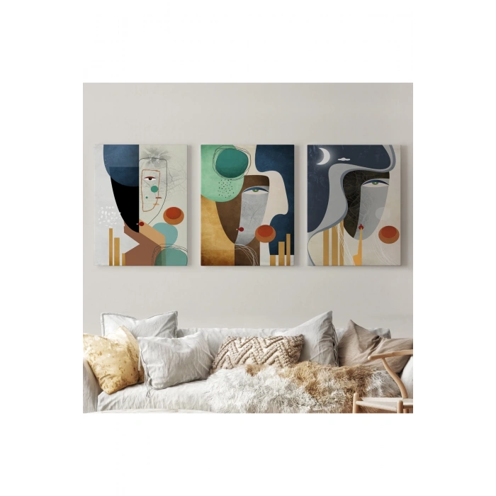 Mavi Tonlu Gerçeküstü Zarif Kadınlar Duvar Tablosu Üçlü Set-DR-94