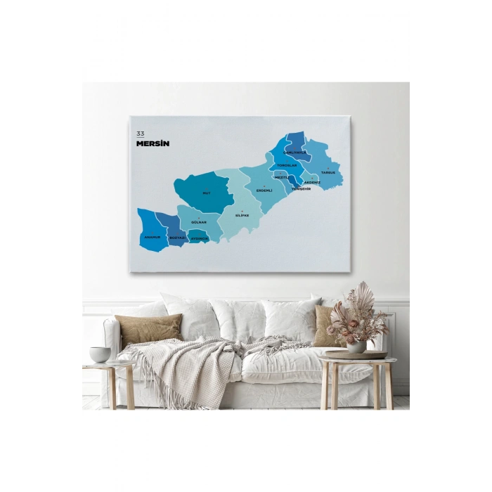 Mersin İli ve İlçeler Haritası  Dekoratif Kanvas Tablo 1420
