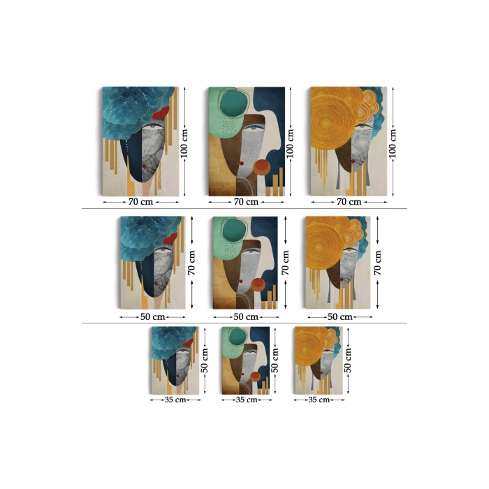 Modern Soyut Yüz Portleri 3 lü Kanvas Duvar Tablo Seti-AN-13