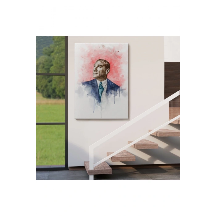 Mustafa Kemal Atatürk Suluboya Görünümlü Portresi Dekoratif Kanvas Tablo-DB-79
