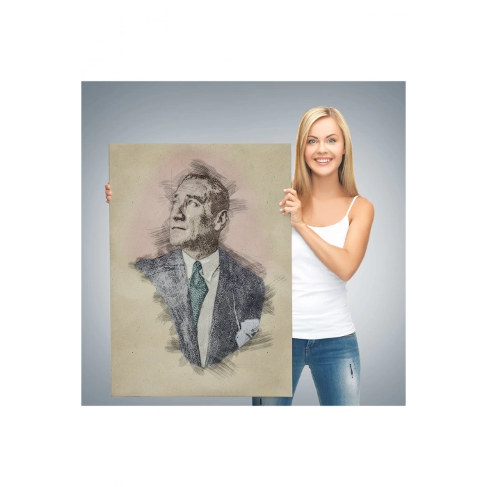 Mustafa Kemal Atatürkün Kalem Eskizi Portre Çizimi Dekoratif Kanvas Tablo-DC-80