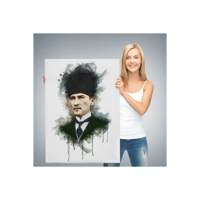 Mustafa Kemal Atatürkün Suluboya Görünümlü Portresi Dekoratif Kanvas Tablo-DA-78