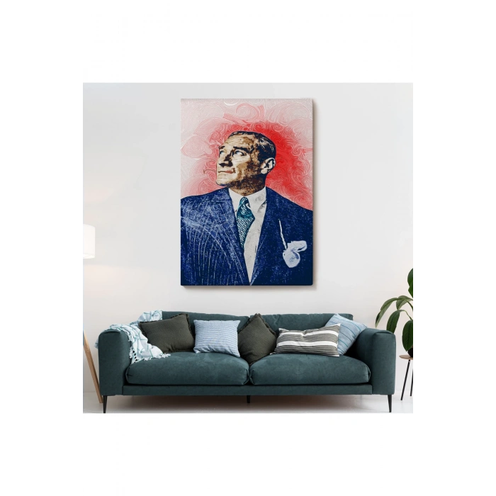 Mustafa Kemal Atatürkün Yağlıboya Görünümlü Portre Çizimi Dekoratif Kanvas Tablo-DD-81