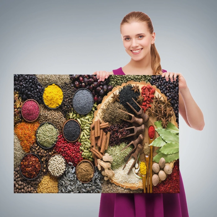 Mutfak Masasın da  Baharatlar Dekoratif Kanvas Duvar Tablosu-3659