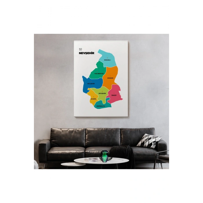 Nevşehir İli ve İlçeler Haritası  Dekoratif Kanvas Tablo 1427