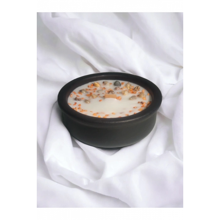 Okyanus Kokulu Aromaterapi Mum, Ahşap Fitilli, Dekoratif Doğal Çömlek Mum