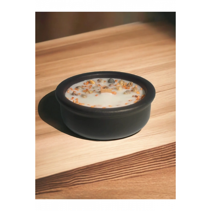 Okyanus Kokulu Aromaterapi Mum, Ahşap Fitilli, Dekoratif Doğal Çömlek Mum