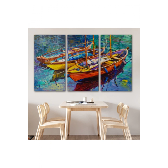 Okyanus Üzerinde Gün Batımı Tekne ve Deniz Kanvas Duvar Tablosu-1194