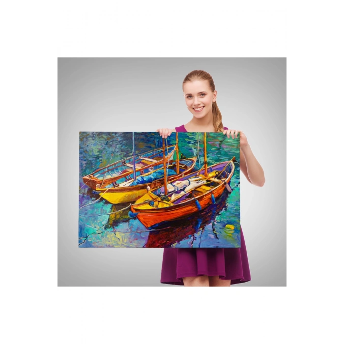 Okyanus Üzerinde Gün Batımı Tekne ve Deniz Kanvas Duvar Tablosu-1194